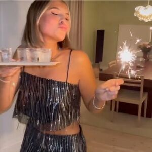 Zara Sequin Camisole Top Silver Large NWT